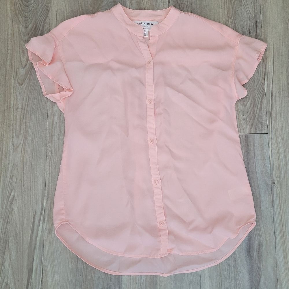 Anthropologie Cloth & Stone Peach Boxy Flutter Sleeve Button Down Shirt XS